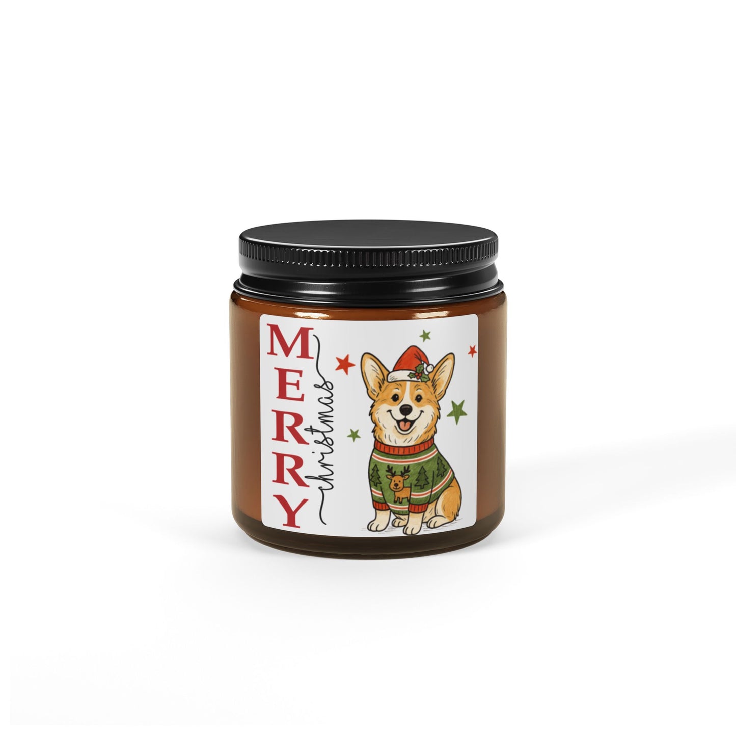 Merry Christmas Corgi Soy Wax Amber Jar Christmas Candle | Christmas Variety Scented Candle, Four Different Scents To Choose