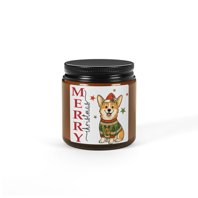 Merry Christmas Corgi Soy Wax Amber Jar Christmas Candle | Christmas Variety Scented Candle, Four Different Scents To Choose