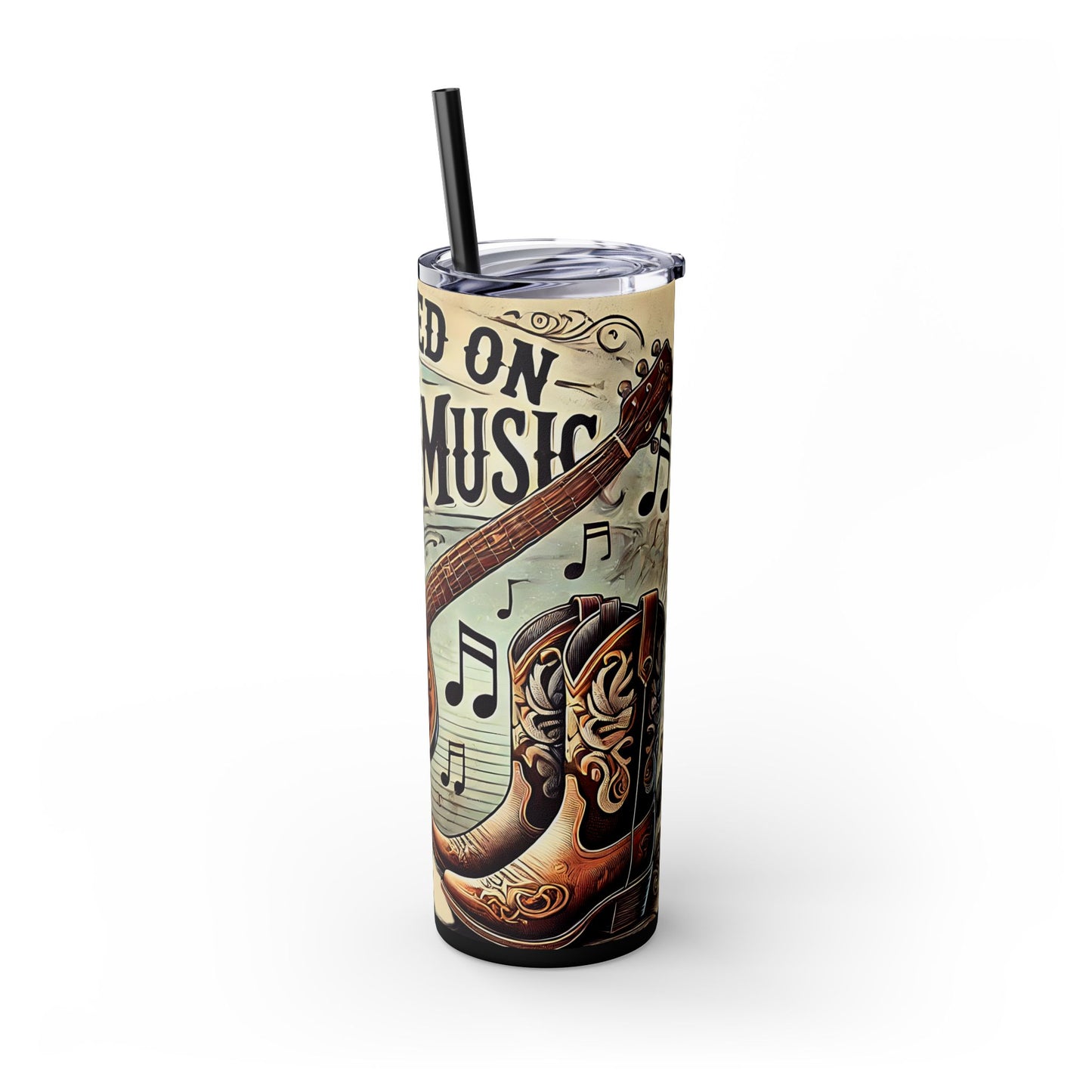 Raised On Country Music 20oz Skinny Tumbler With Straw | Perfect for Music Lovers, Gifts for Musicians, Summer Parties, Festivals, Acoustic Guitar Home Decor