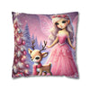 Fairy Princess & Reindeer Christmas Pillowcase | Holiday Decorative Throw Pillow Cover COVER ONLY