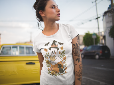 Halloween Ghost & Black Cat Tee, Unisex Jersey Short Sleeve, Spooky Shirt, Fall Fashion, Trick or Treat Tee, Cat Lover Gift, Book Worm Shirt
