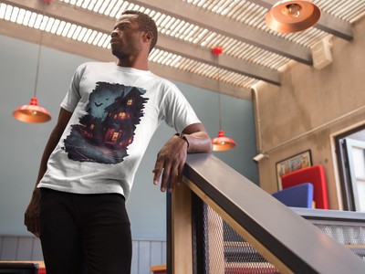 Spooky Halloween Haunted House Tee, Unisex Short Sleeve Shirt, Haunted House Graphic T-Shirt, Halloween Costume Top, Fall Festival Attire