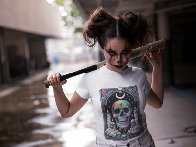 Tarot Card Skull Graphic Tee, Unisex T-Shirt for Halloween, Festival Wear, Party Shirt, Gifts for Him/Her, Casual Streetwear