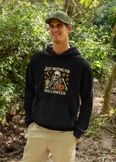 Just Waiting For Halloween - Skeleton Hoodie - Unisex Heavy Blend Hooded Sweatshirt for Fall Spooky Season