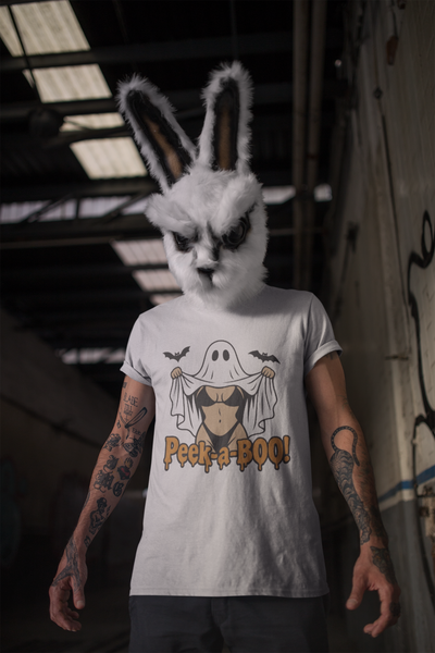 Halloween Ghost Peek-a-Boo Tee, Funny Halloween Shirt, Unisex T-Shirt, Spooky Graphic Tee, Halloween Costume Idea
