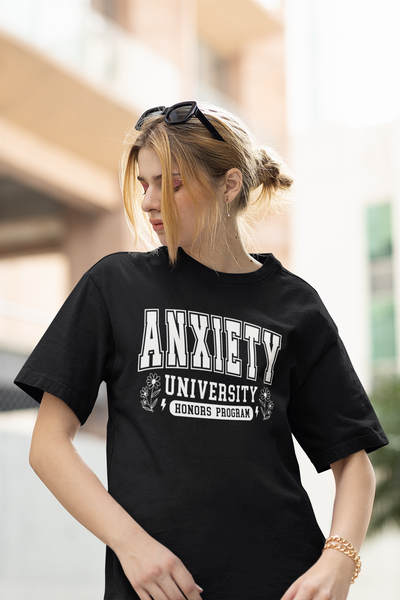 Anxiety University Graphic Tee | Unisex Short Sleeve T-Shirt, Funny College Shirt, Mental Health Awareness Gift, Graduation Gift, Casualwear