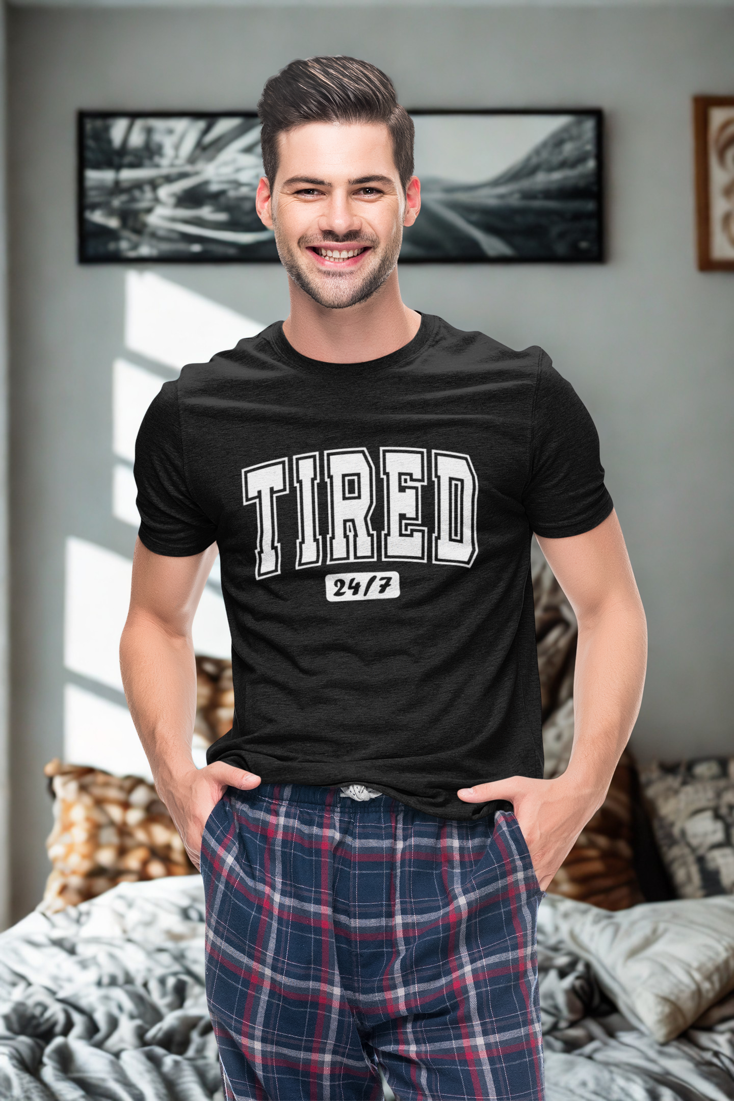 Tired 24/7 Graphic Tee | Unisex Short Sleeve T-Shirt, Gift for Friends, Lazy Day Shirt, Relaxed Wear