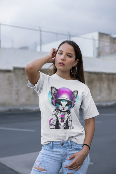 Galactic Cat Graphic Tee | Unisex Short Sleeve T-Shirt, Cosmic Cat Astronaut Shirt, Cute Pet Lover Gift, Fun Space Cat Apparel, Birthday, Casual Wear, Unique Gift
