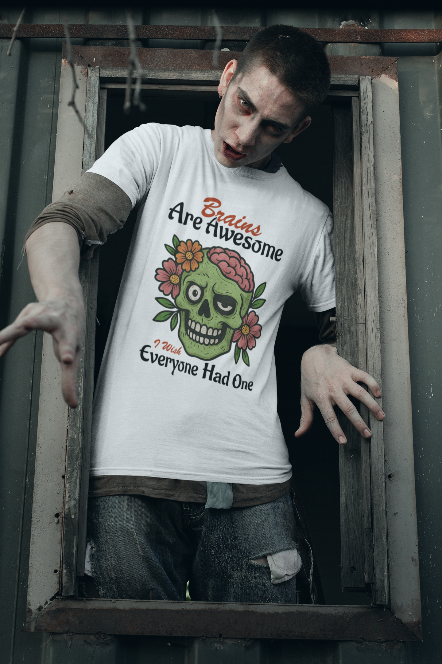 Brains Are Awesome Graphic Tee | Unisex Short Sleeve T-Shirt - Fun Adult Humor Zombie T-Shirt, Perfect for Halloween, Gift for Friends, Casual Wear, Quirky Statement Top