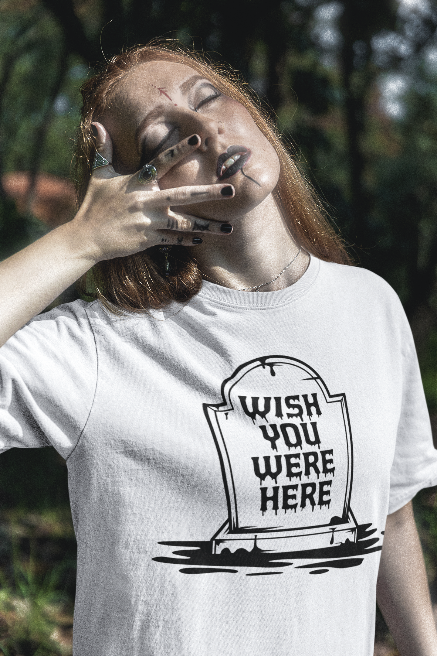 "Wish You Were Here" Graveyard Graphic Tee | Unisex Short Sleeve T-Shirt, Morbid Humor Shirt, Spooky Gift, Casual Halloween Wear, Fall Apparel