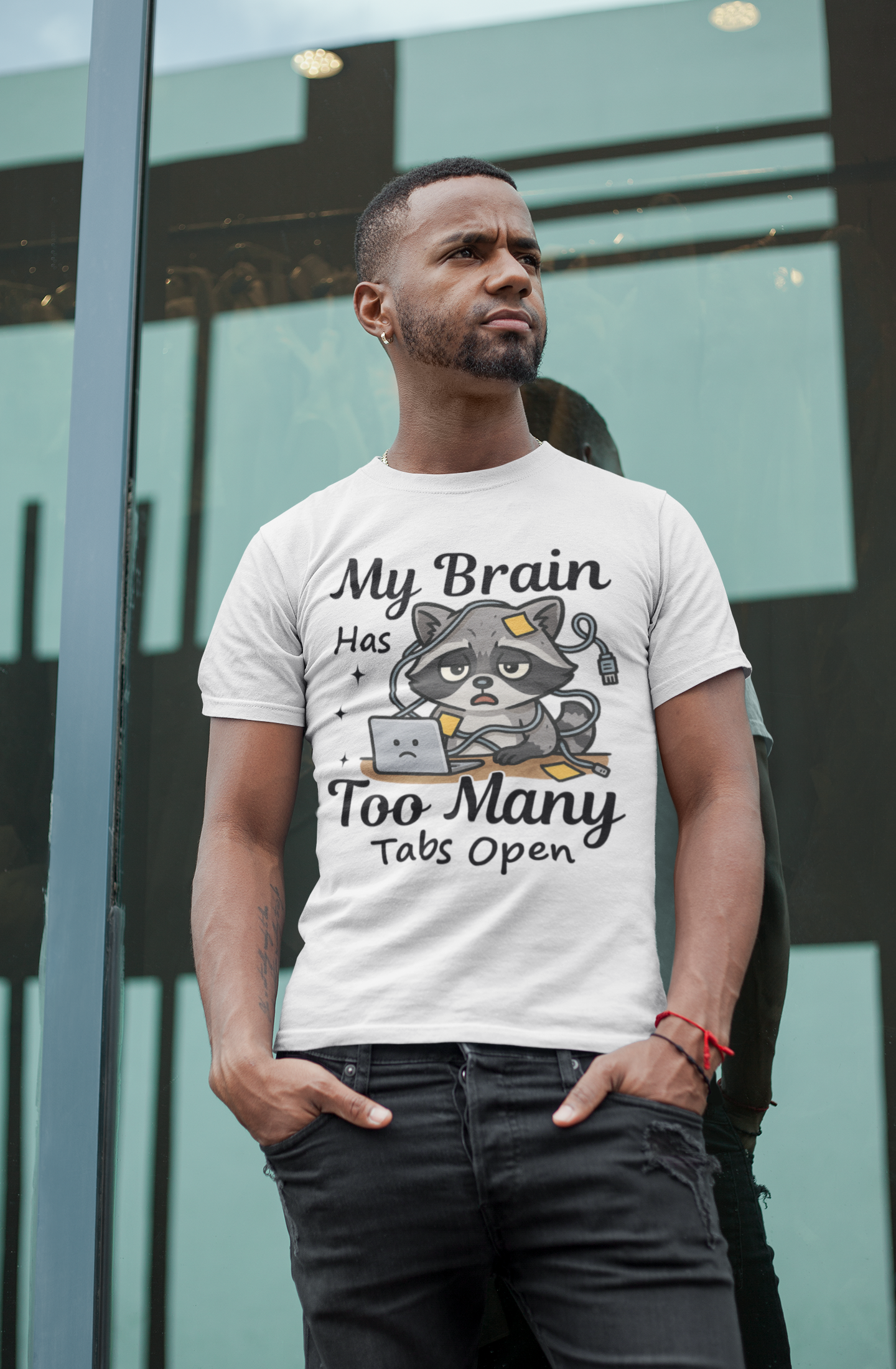 Witty Raccoon Graphic Tee | Unisex Short Sleeve T-Shirt, Fun Shirt for Busy Minds, Geeky Gift, Casual Wear, Work from Home Style, Cute Animal Humor Apparel