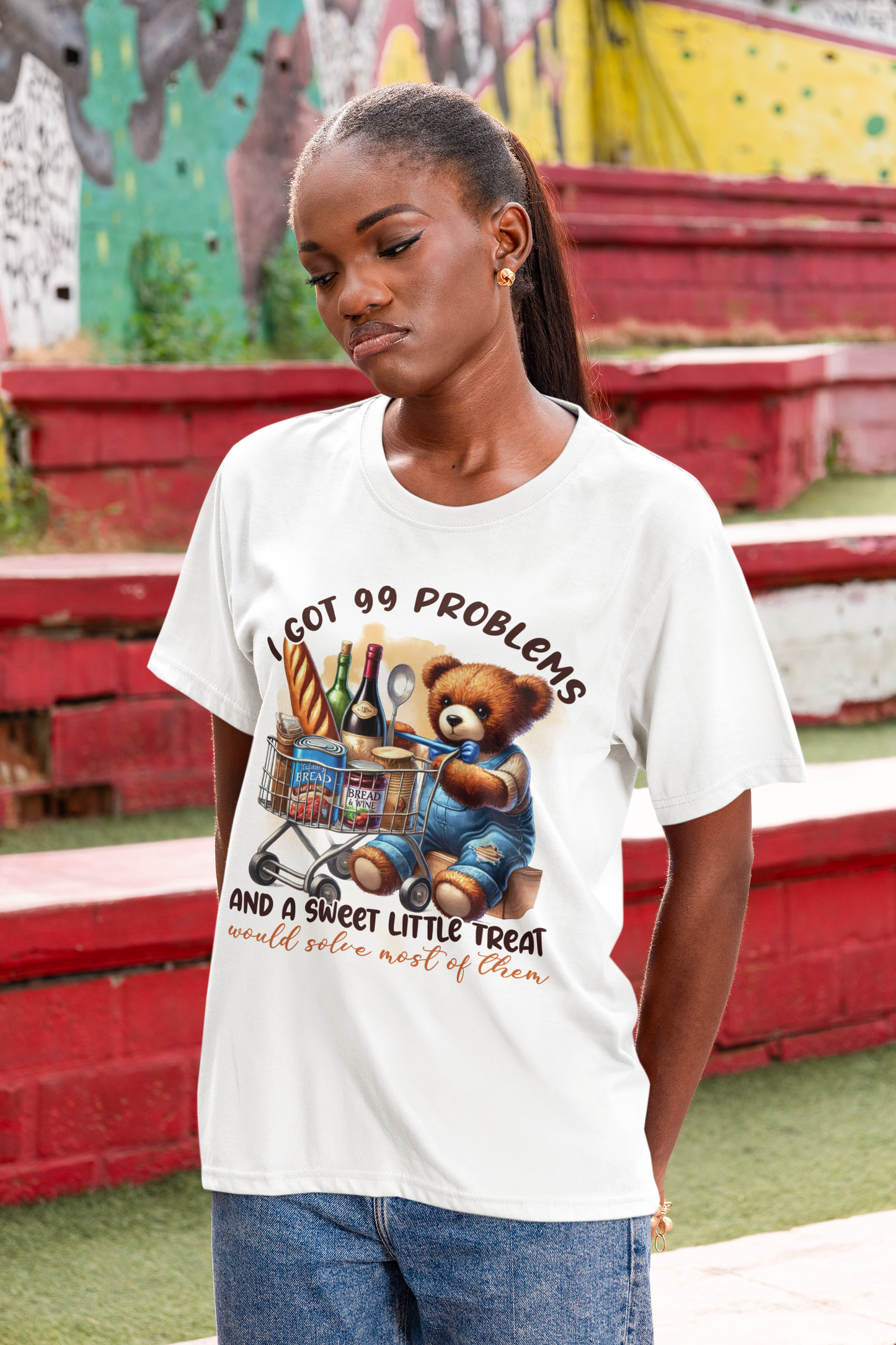 I Got 99 Problems Bear Graphic Tee | Unisex Short Sleeve T-Shirt, Funny T-Shirt, Gift for Friends, Casual Wear, Birthday Present, Holiday Humor