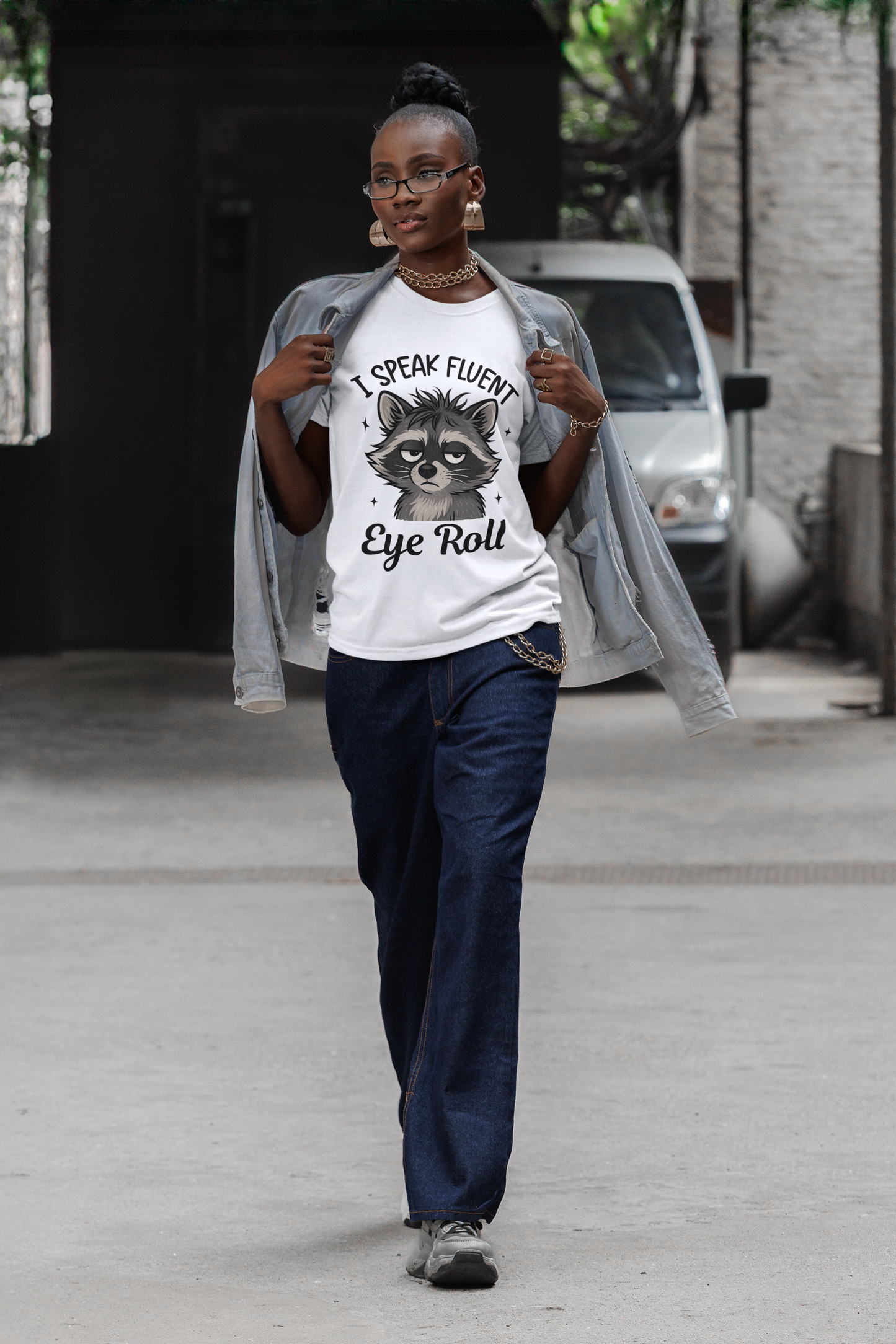 "I Speak Fluent Eye Roll" Funny Raccoon Graphic Tee | Unisex Short Sleeve T-Shirt, Gift for Animal Lovers, Casual Wear, Humor Tee, Cute Graphic Shirt