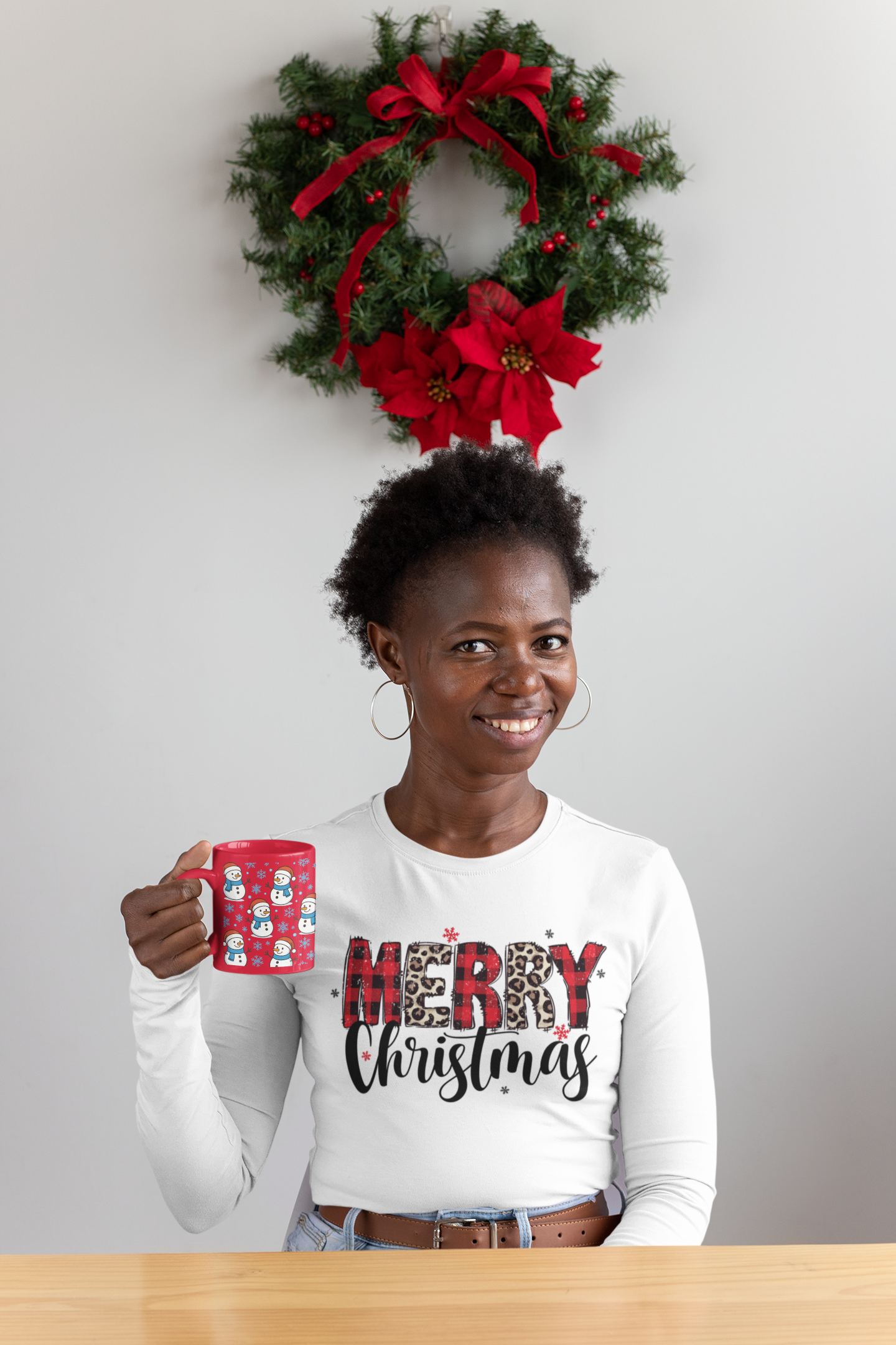 Merry Christmas Unisex Long Sleeve Tee | Plaid Holiday Shirt