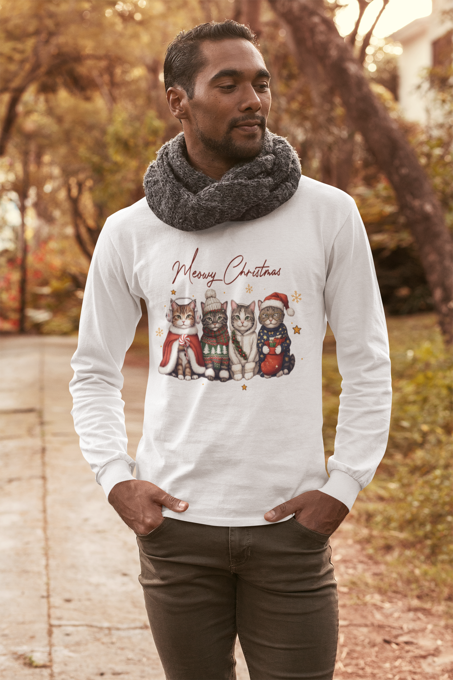 Festive Christmas Cats Long Sleeve Tee | Merry Christmas Shirt