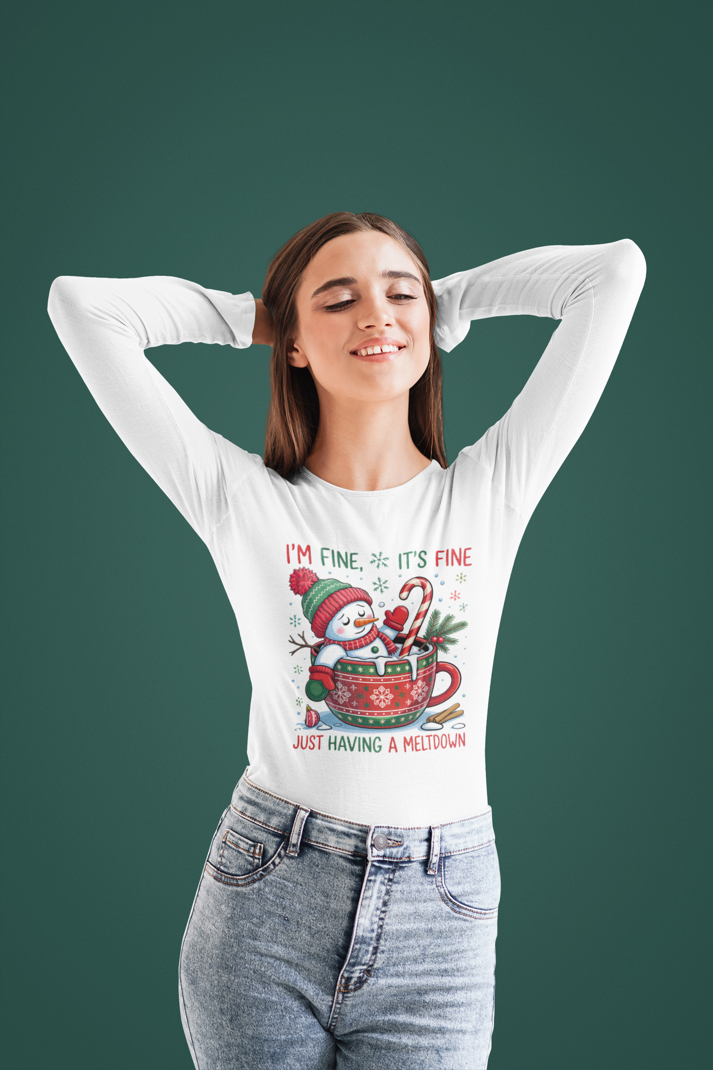 Funny Christmas Unisex Long Sleeve Tee - "I'm Fine, It's Fine, Just Having a Meltdown" | Christmas Shirt, Holiday Wear, Funny Snowman Shirt