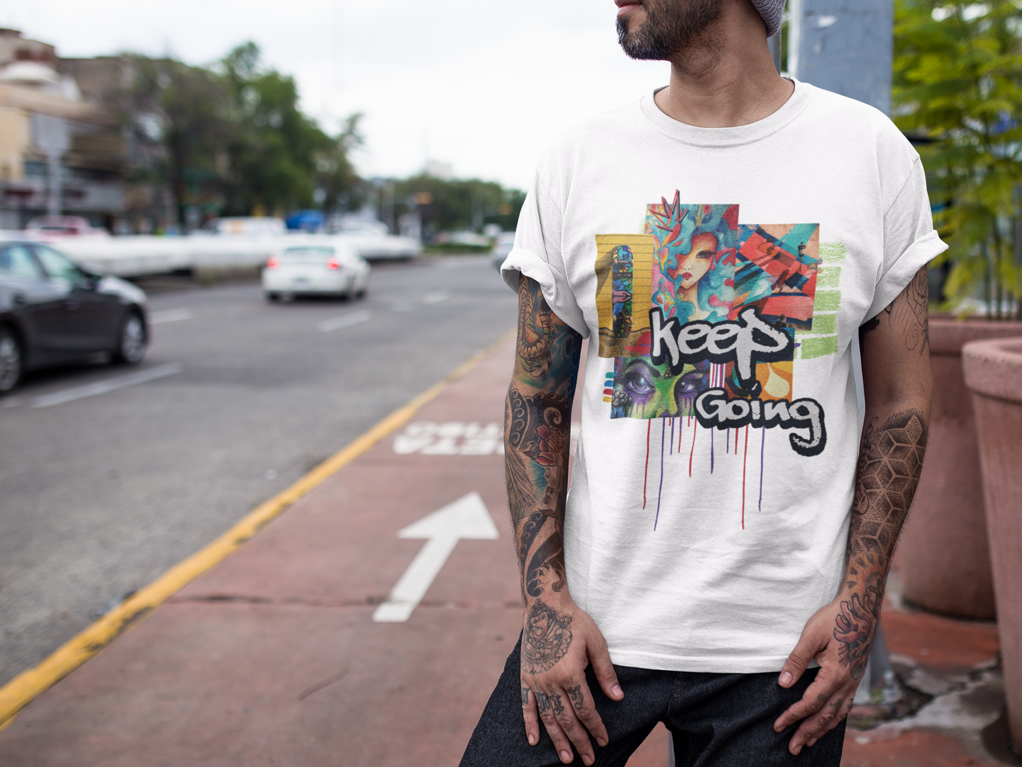 "Keep Going" Streetwear Art Collage Unisex Tee | Streetwear T-Shirt, Urban Clothing