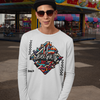 "Never Give Up" Geometric Graphic Long Sleeve Tee | Motivational Abstract Art Unisex T-Shirt