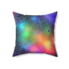 Abstract Rainbow Spiderweb Faux Suede Square Pillow, Halloween Home Decor, Cozy Couch Cushion, Unique Gift, Vibrant Throw Pillow