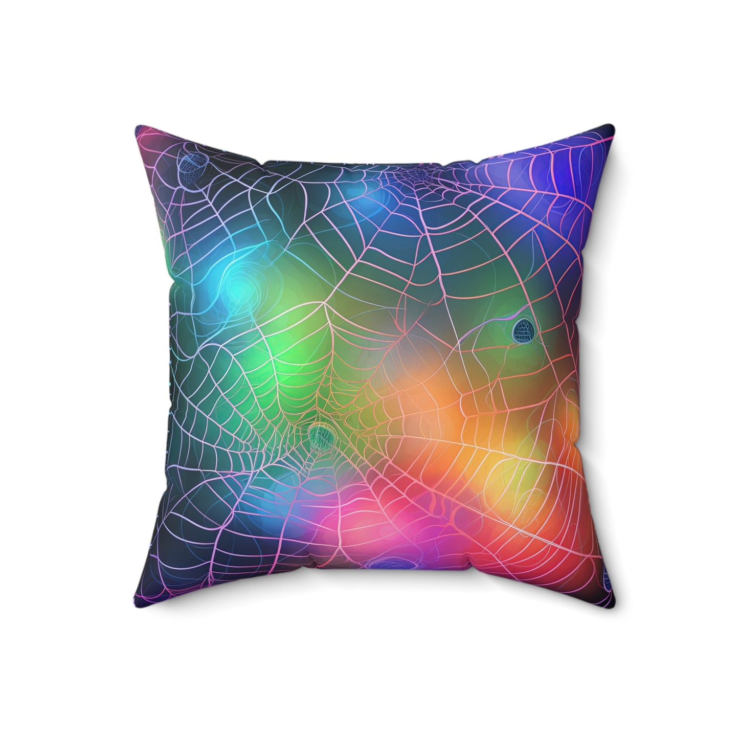 Abstract Rainbow Spiderweb Faux Suede Square Pillow, Halloween Home Decor, Cozy Couch Cushion, Unique Gift, Vibrant Throw Pillow