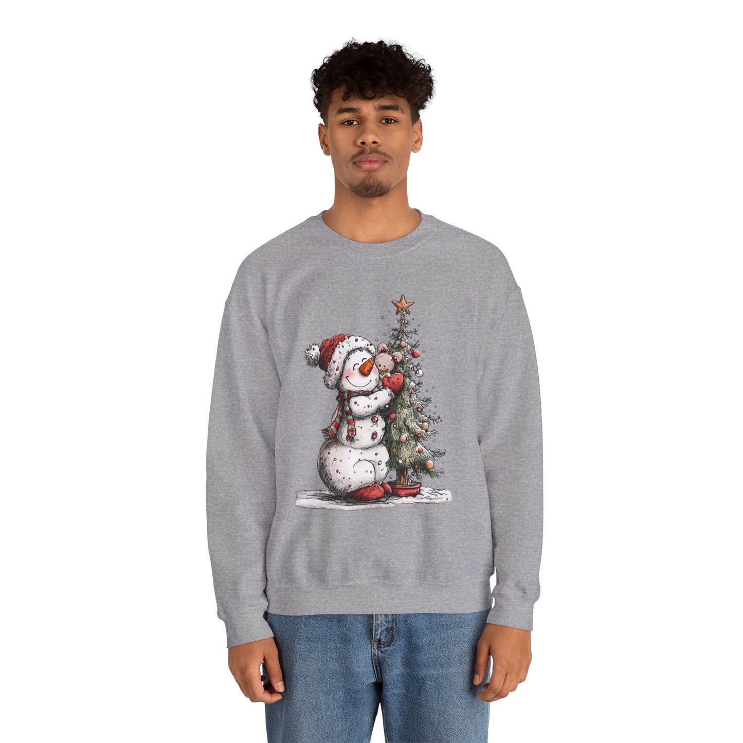 Snowman Christmas Tree Unisex Crewneck Sweatshirt | Cozy Christmas Holiday Graphic Pullover