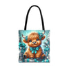 Cute Highland Calf Christmas Tote Bag | Festive Holiday Gift & Shopping Bag