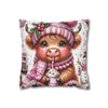 Cute Pink Highland Cow Winter Christmas Pillowcase | Holiday Decorative Throw Pillow Cover COVER ONLY