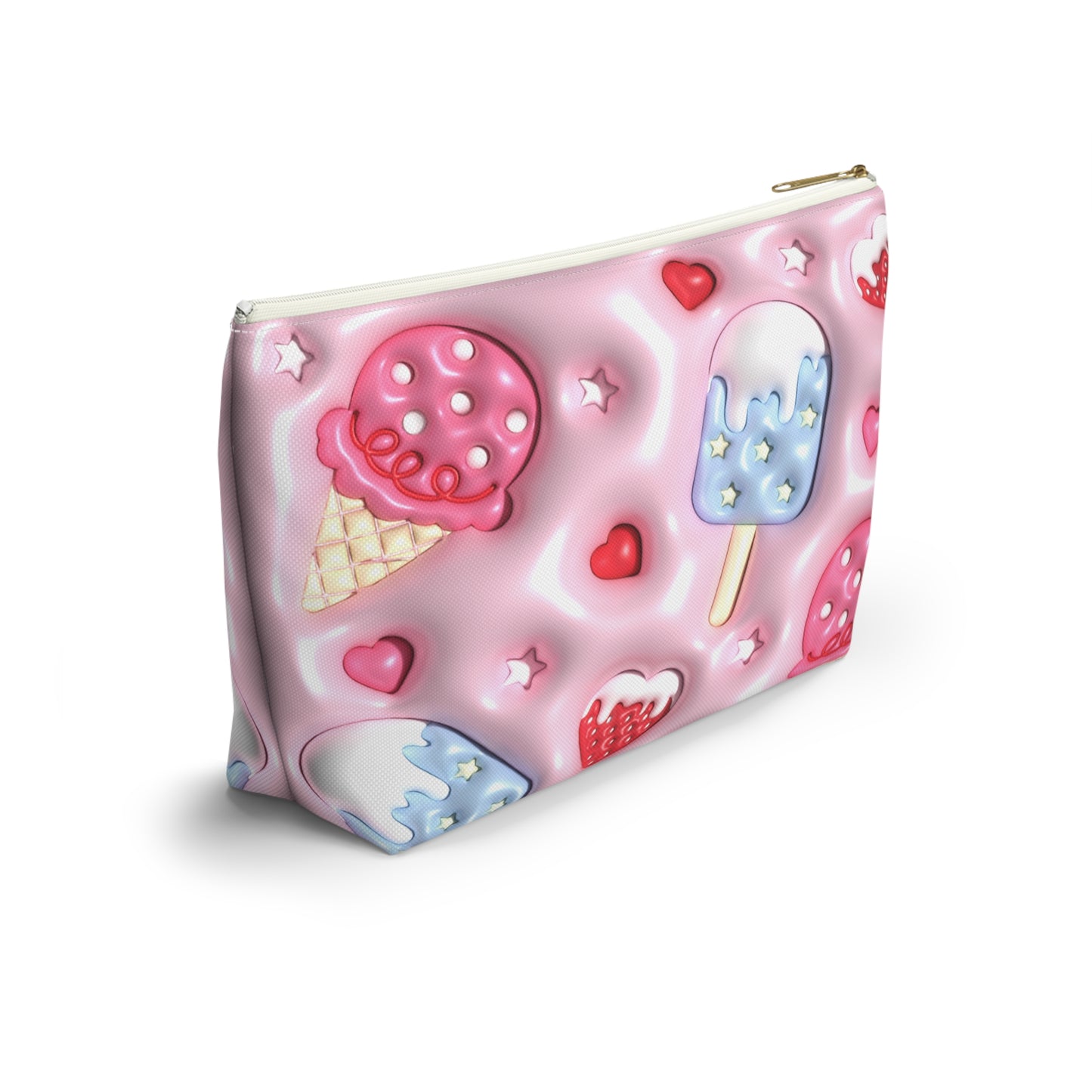 Strawberry Ice Cream Accessory Pouch - Cute Makeup Bag, Pink Ice Cream Makeup Pouch, Travel Cosmetic Organizer, Gift for Her, Summer Vibes
