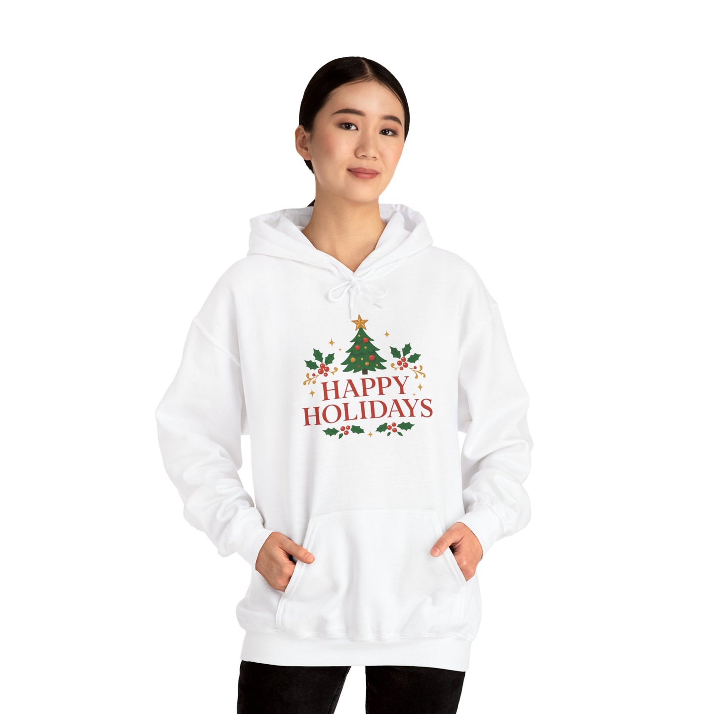 Happy Holidays Christmas Tree Hoodie | Christmas Festive Holiday Hooded Sweatshirt