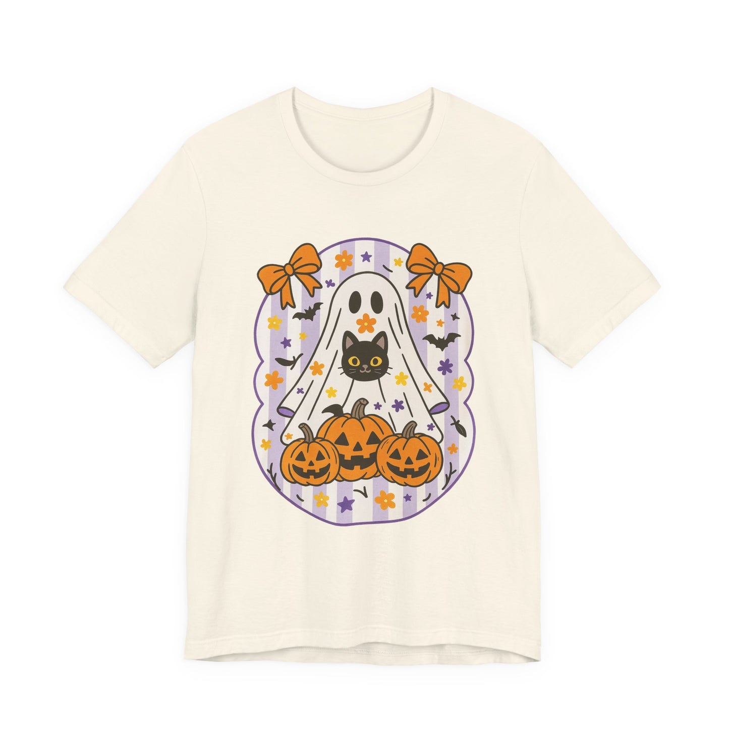 Halloween Ghost & Cat Graphic Tee | Unisex Short Sleeve T-Shirt, Cute Ghost Tee, Spooky Season Apparel, Fall Festivity Clothing