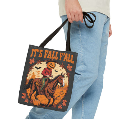 Fall Pumpkin Rider Tote Bag - "It's Fall Y'all", Perfect for Pumpkin Season, Artsy, Eco-friendly, Fun Gift Idea, Fall Festivals, Market Shopping