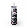 Pink & Black Snowman Goth Christmas 20oz Skinny Tumbler with Straw | Holiday Tumbler Gift For Everyone