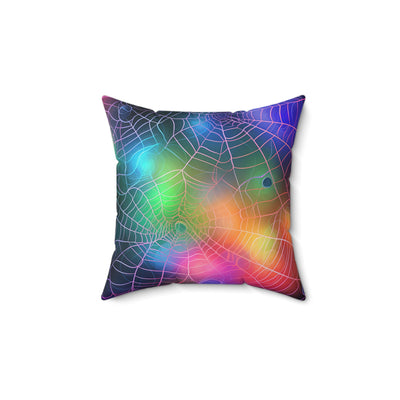 Abstract Rainbow Spiderweb Faux Suede Square Pillow, Halloween Home Decor, Cozy Couch Cushion, Unique Gift, Vibrant Throw Pillow