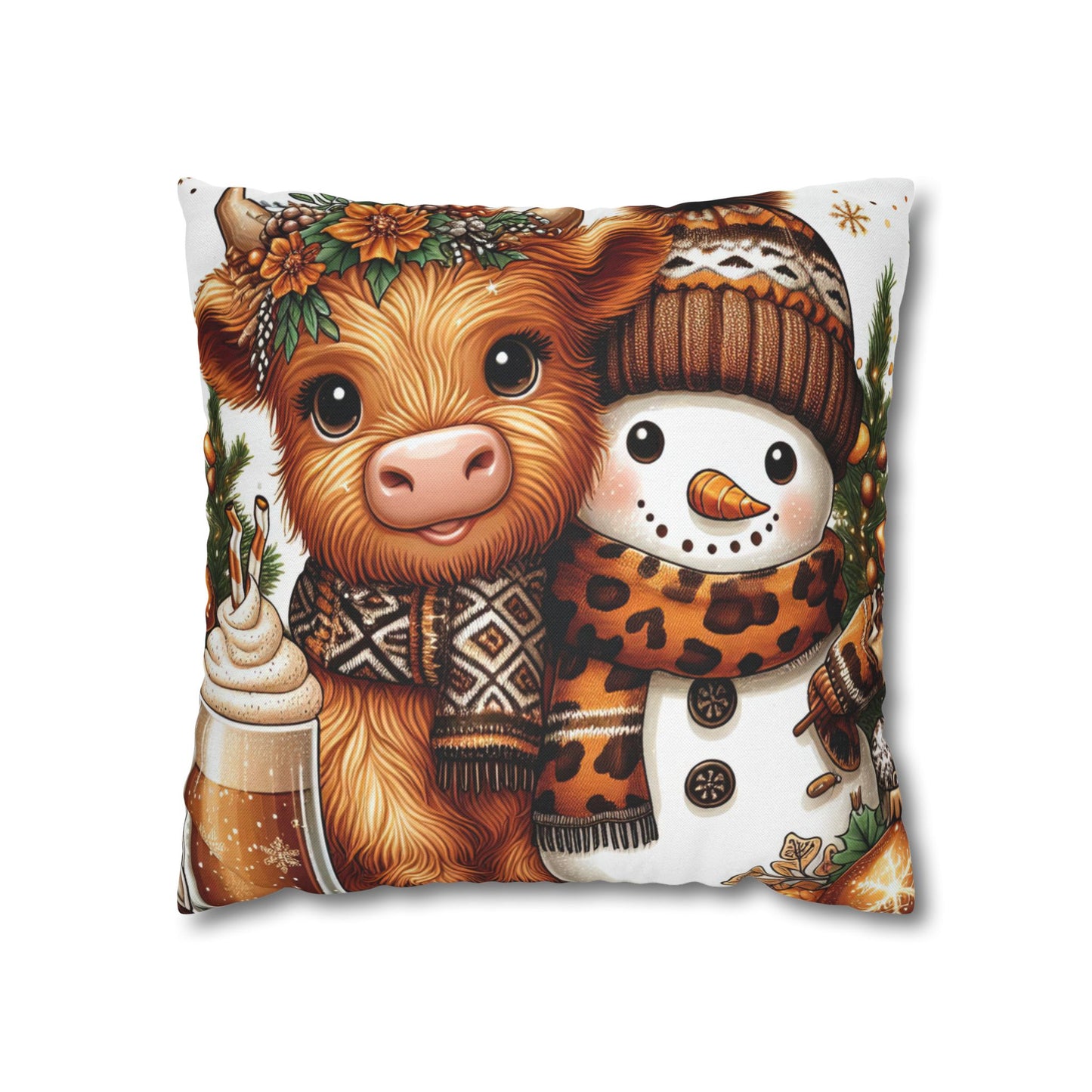 Farmhouse Decor Cozy Cow & Snowman Christmas Pillowcase | Holiday Decorative Throw Pillow Cover COVER ONLY