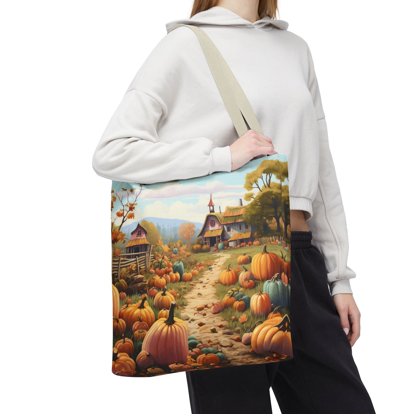 Autumn Harvest Tote Bag - Pumpkin Patch AOP, Eco-Friendly Grocery Bag, Fall Festival Accessory, Thanksgiving Gift, Seasonal Shopping Bag