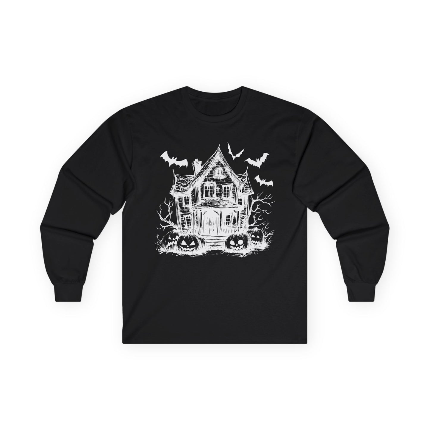 Haunted House Long Sleeve Tee – Witchy Fashion, Perfect for Halloween, Gift for Witches, Casual Outfit, Unisex Style