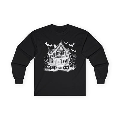 Haunted House Long Sleeve Tee – Witchy Fashion, Perfect for Halloween, Gift for Witches, Casual Outfit, Unisex Style