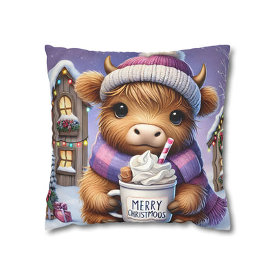 "Merry Christmoos" Cute Higland Cow Christmas Pillowcase | Holiday Decorative Throw Pillow Cover COVER ONLY