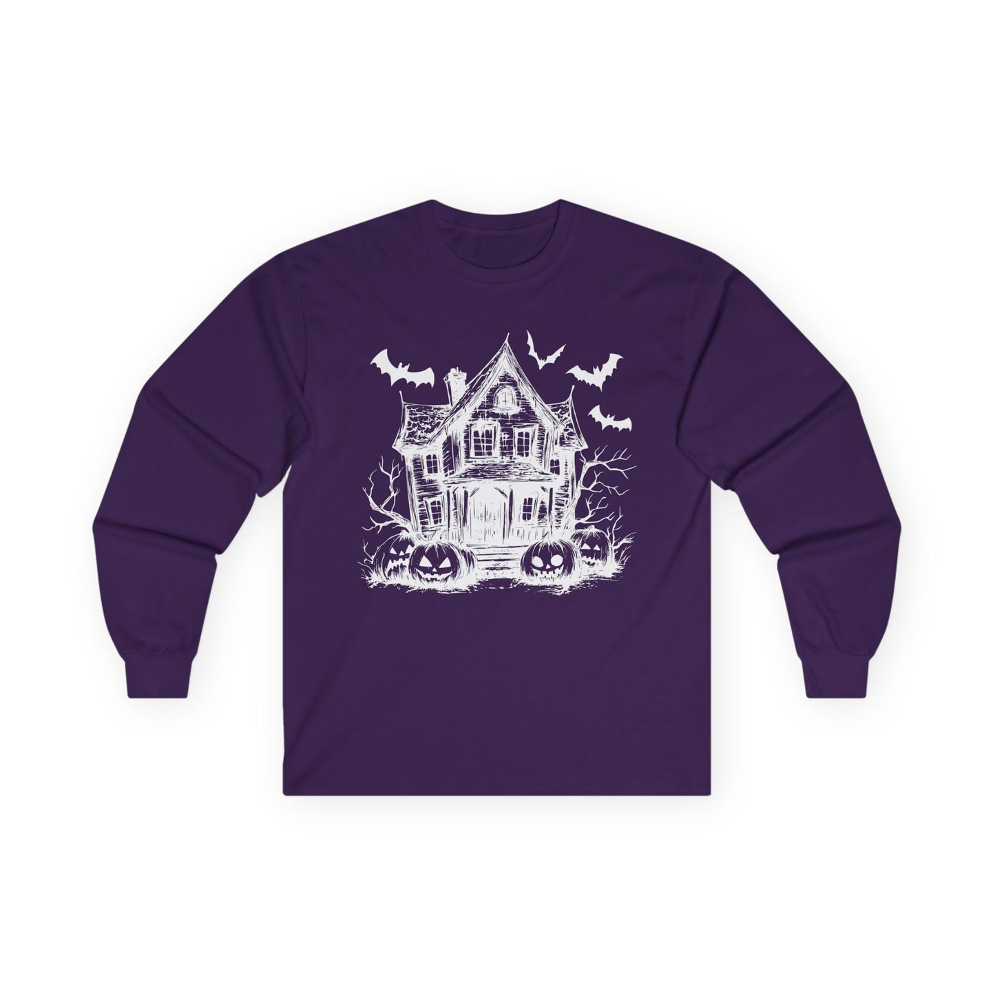 Haunted House Long Sleeve Tee – Witchy Fashion, Perfect for Halloween, Gift for Witches, Casual Outfit, Unisex Style