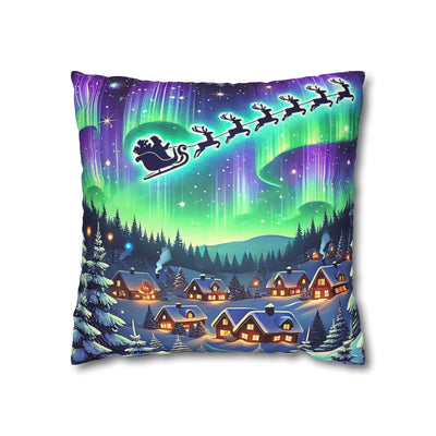 Santa Sleigh Winter Village - Northern Lights Christmas Pillowcase | Holiday Decorative Throw Pillow Cover COVER ONLY