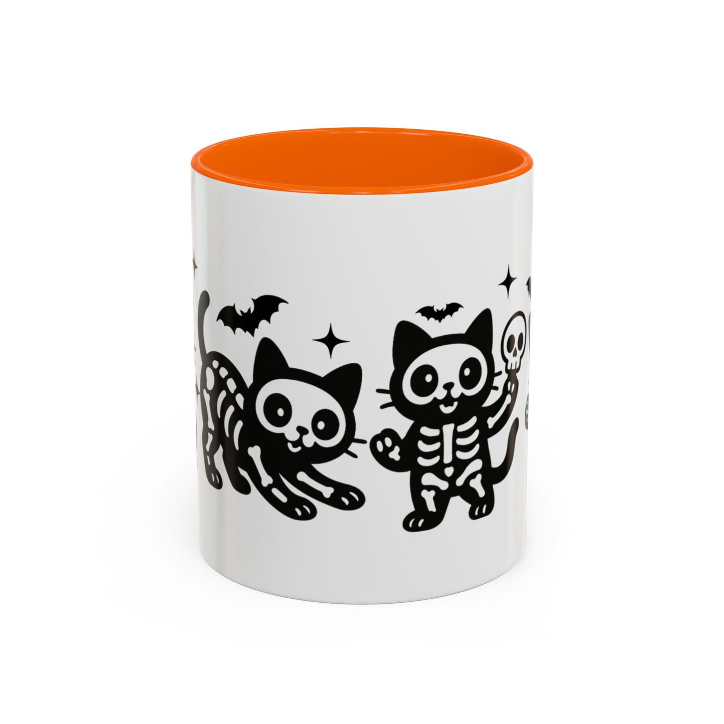 Halloween Cat Accent Coffee Mug, Cute Skeleton Cats Mug, Spooky Gifts, Black Cat Mug for Halloween, Witchy Home Decor