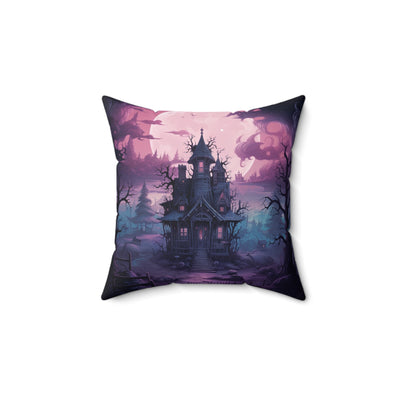 Haunted House Pillow, Spooky Decor, Halloween Cushion, Gothic Home Accent, Faux Suede Throw Pillow, Unique Gift Idea