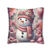 Pink Floral Snowman Christmas Pillowcase | Holiday Decorative Throw Pillow Cover COVER ONLY