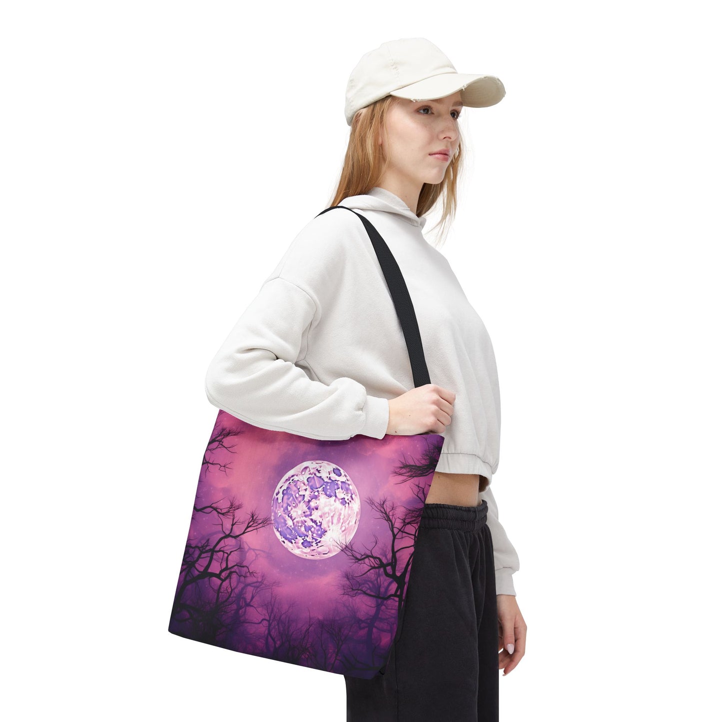Moonlit Night Tote Bag, Celestial Vibes, Reusable Shopping Bag, Gift for Nature Lovers, Purple Moon Design