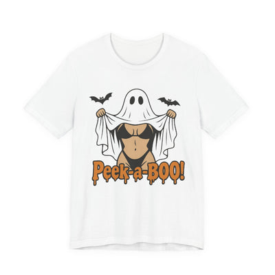 Halloween Ghost Peek-a-Boo Tee, Funny Halloween Shirt, Unisex T-Shirt, Spooky Graphic Tee, Halloween Costume Idea