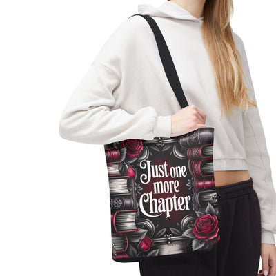 Just One More Chapter Literary Tote Bag, Just One More Chapter Book Lover Gift, Reading Accessory, Gift for Bibliophile, Floral Book Bag, Bookish Tote