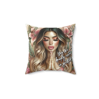 "You Are Deeply Rooted In Gratitude" Faux Suede Pillow, Dream Home Decor, Boho Cushion, Gift for Her, Inspirational Home Decor