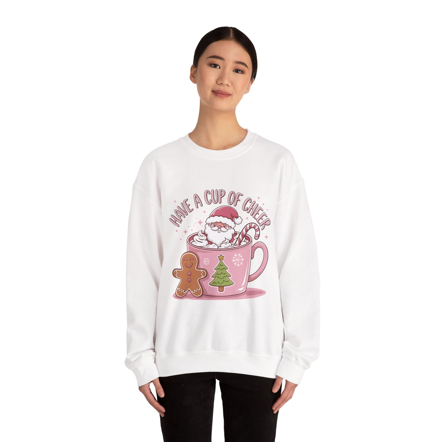 Festive Santa "Have A Cup Of Cheer" Unisex Crewneck Sweatshirt | Cozy Christmas Holiday Graphic Pullover