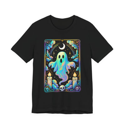 Ghostly Vibes Tarot Card Unisex Tee | Halloween Shirt, Casual Wear, Gift for Spooky Season, Unique Graphic Tee, Fall Apparel