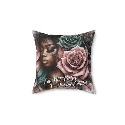 "I'm Not Perfect I'm Limited Edition" Faux Suede Pillow, Dream Home Decor, Boho Cushion, Gift for Her, Inspirational Home Decor